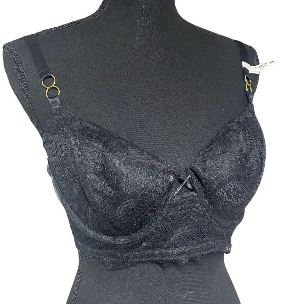 Aerie Black Longline Balconette Bra 36D N0428